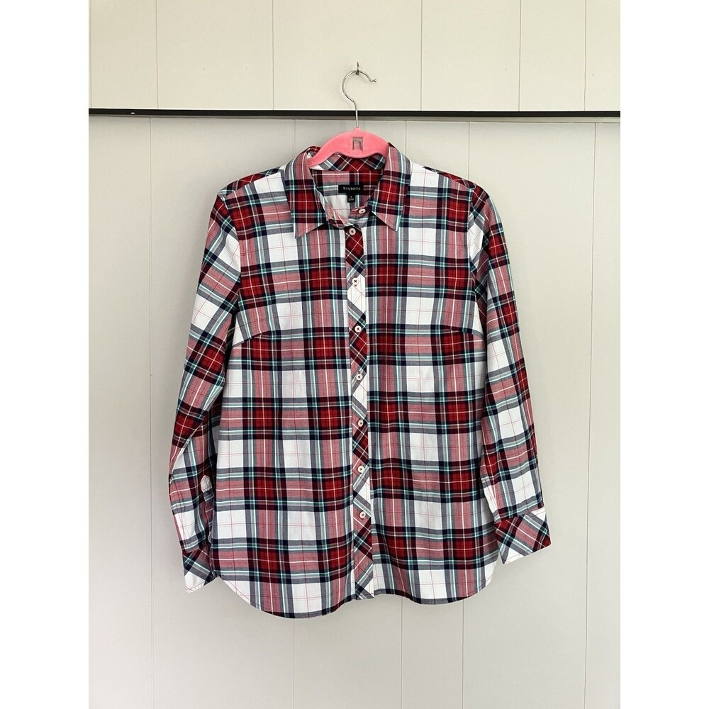 TALBOTS Lightweight Cotton Plaid Button-Up Shirt Red White Size Small